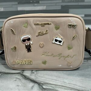Karl Lagerfeld Blush Beige Paris Patch Crossbody Bag